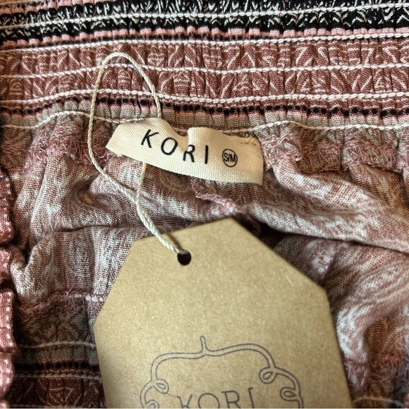 KORI Boho Wide Leg Ruffled Flare Lightweight Paisley and Aztec Print Pants Sz.S - Picture 11 of 15